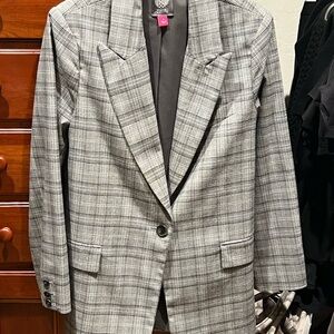 Vince Camuto Gray Plaid Blazer Single-Breasted Notched Lapel